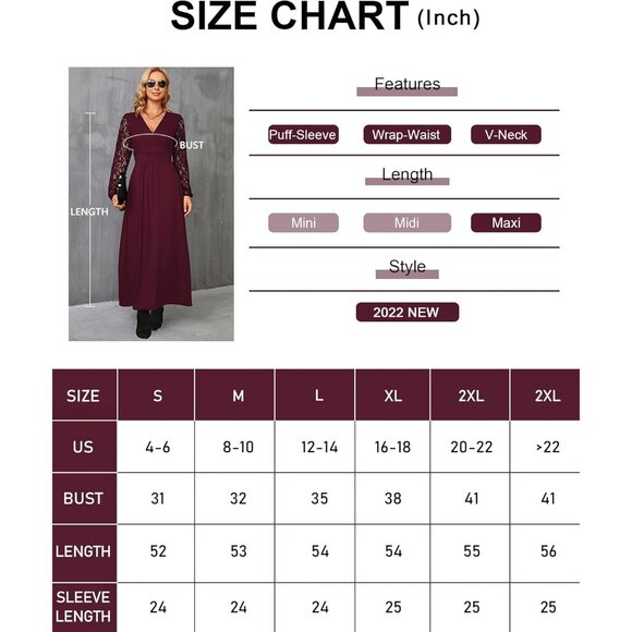 ⚡Blue Women Fall Maxi Dress 2025 Lace Long Sleeve V Neck Wrap Dress with Pockets - Picture 4 of 4